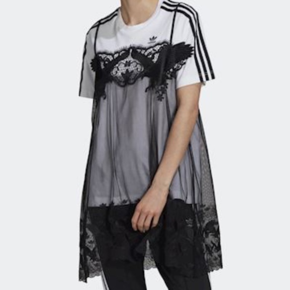 Adidas Women's Black and White Lace Overlay Top